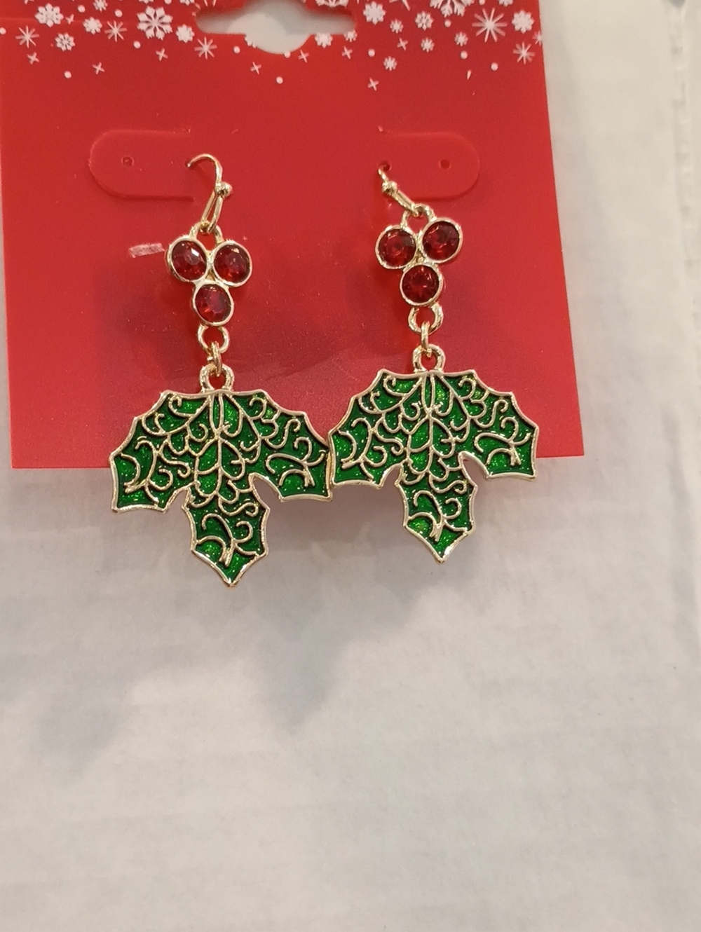 Kohl's Gold-Tone Green Holly Drop Earrings with Red Gems